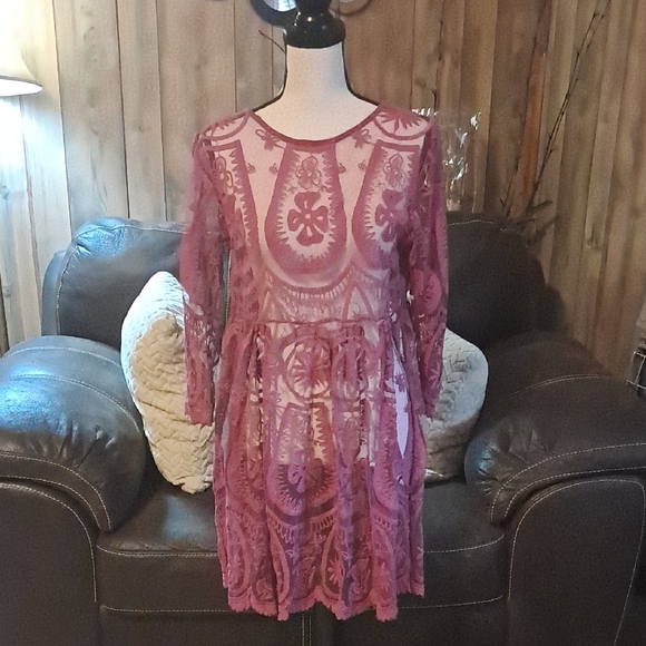Jen's Pirate for Free People Teardrop Pixie Lace Dress Size L Sheer Missing Slip - Picture 2 of 8